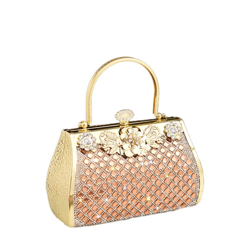 Women Bags Golden - Diamond Setting Women's Golden Acrylic Evening