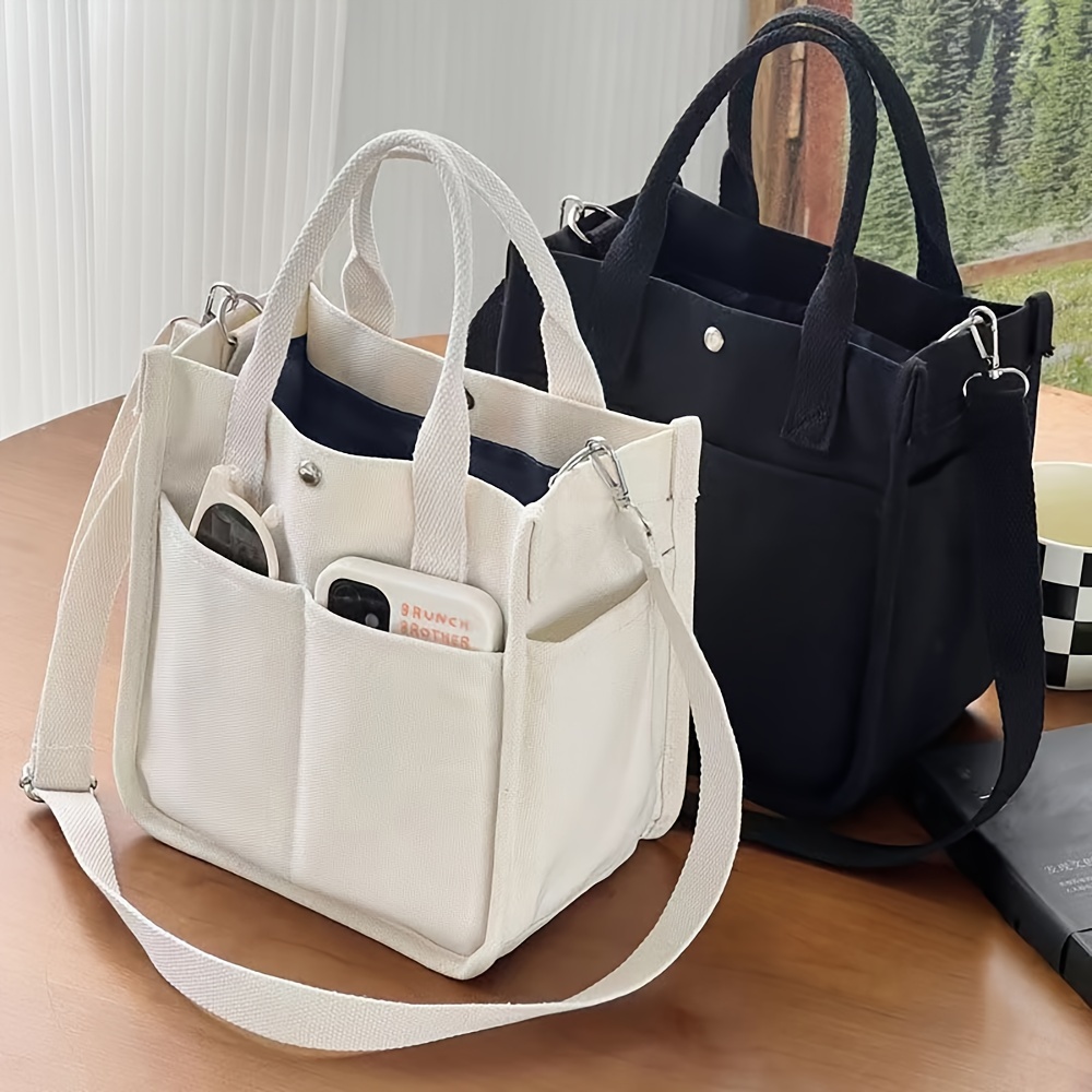 Women Hand Bags For Office - Small Canvas Tote Bag with Pockets