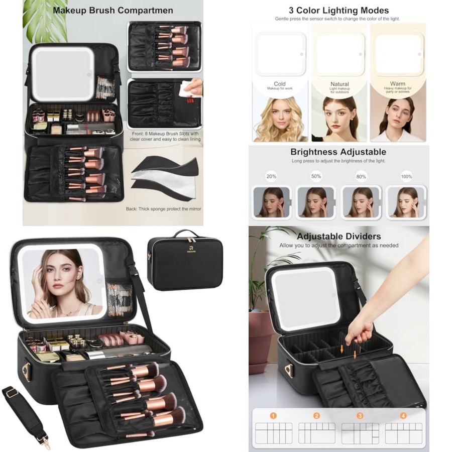 Makeup Bag with LED Mirror, Tr - Women Vanity Bags ulasan dan harga