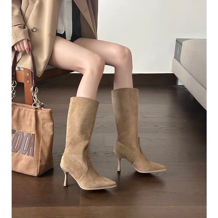 Cow Suede Mid-calf Modern Boot - Women Bags On Sale ulasan dan harga